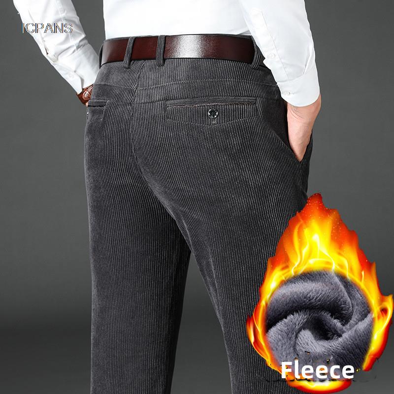 Corduroy Pant Warm - ฤดูหนาว Corduroy Mens กางเกงหนาขนแกะสบายๆกางเกงธุรกิจคลาสสิกรุ่นติดตั้งสีดําสีน้ําตาลกางเกงสําหรับชายเสื้อผ้า