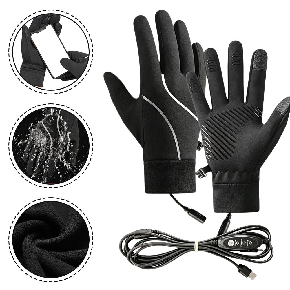 Touch Screen Gloves - ถุงมือทำความร้อนแบบชาร์จไฟได้ บุขนแกะให้ความอบอุ่นสำหรับฤดูหนาว รองรับการใช้งานหน้าจอสัมผัส กันลม ทนความเย็น เหมาะสำหรับปั่นจักรยาน