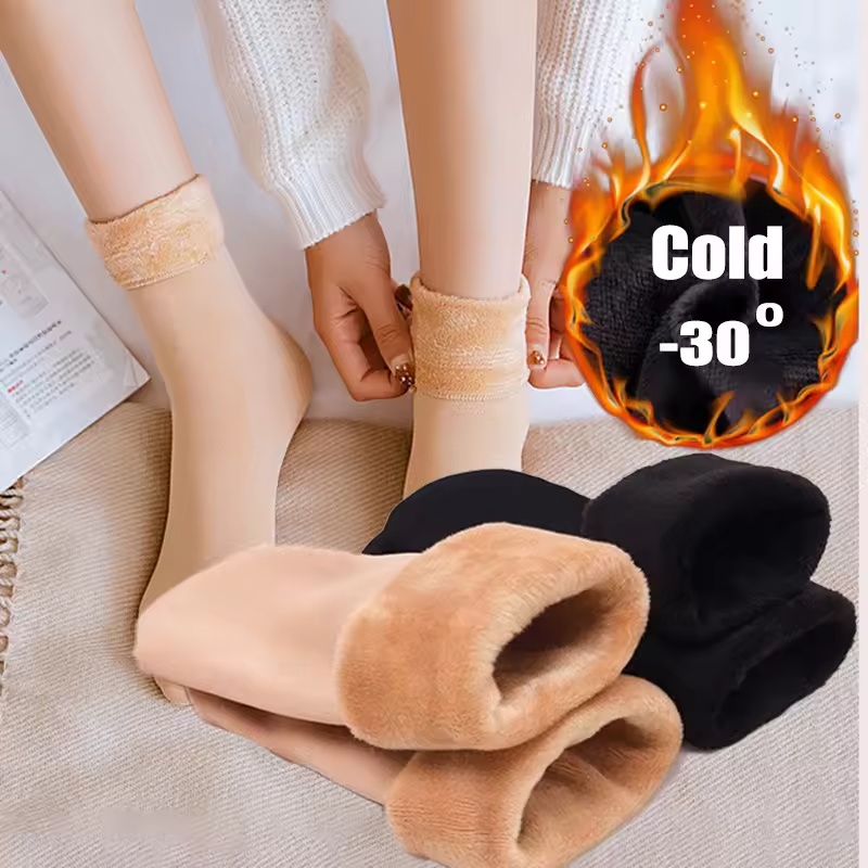 Thermal Sock Wool - 1/3/6 คู่ ถุงเท้ากันหนาวสำหรับผู้หญิง ถุงเท้าขนสัตว์แคชเมียร์ผสมไนลอนเนื้อกำมะหยี่ ถุงเท้าบูท ถุงเท้าใส่ในบ้าน
