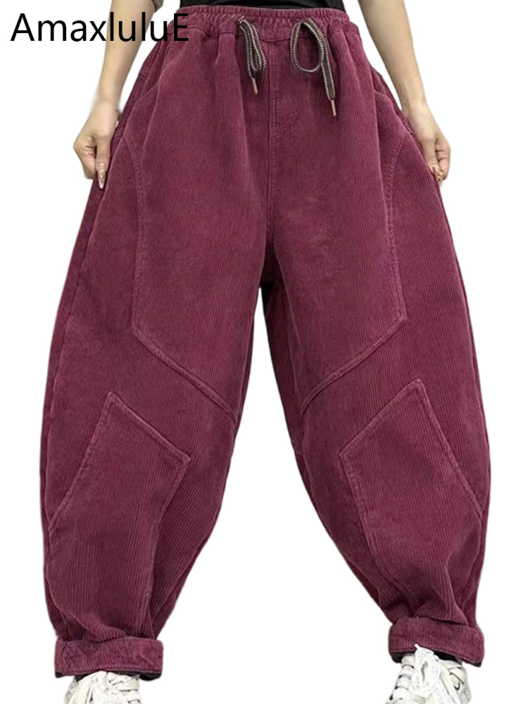 Corduroy Pant Warm - กางเกงขายาวผ้าลูกฟูกบุขนสตรี ดีไซน์ Amax LuluE แฟชั่นฤดูหนาว ทรงหลวม