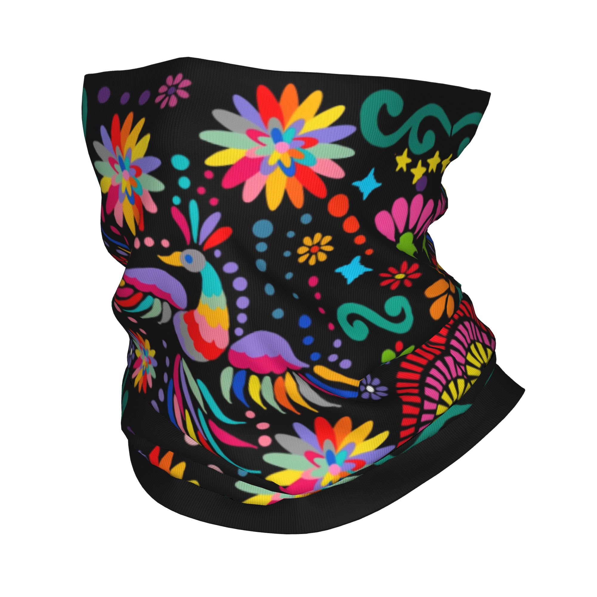 Neck Gaiter Fleece - ผ้าพันคอแบบคาดศีรษะลายดอกไม้สไตล์เม็กซิกัน สำหรับผู้ชายและผู้หญิง ใช้ในฤดูหนาว เดินป่า เล่นสกี ผ้าปิดหน้าปักลายสีสันสดใส
