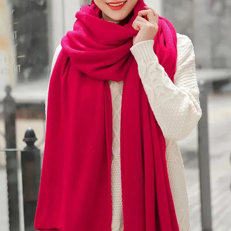 Wool Scarf Men - ผ้าพันคอถักไหมพรมเลียนแบบแคชเมียร์สีพื้นสำหรับผู้ชายและผู้หญิง ใช้งานได้หลากหลาย 1 ชิ้น สำหรับฤดูใบไม้ร่วงและฤดูหนาว สไตล์เกาหลียอดนิยม