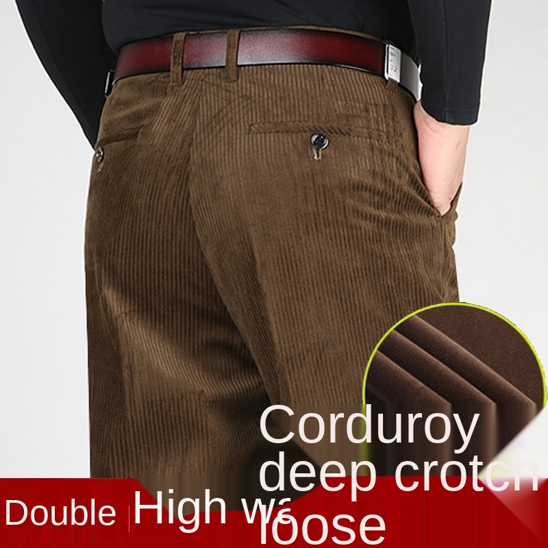 Corduroy Pant Warm - Double Pleated Corduroyกางเกงผู้ชายสีดําสีน้ําตาลThickeอบอุ่นหลวมสูงเอวกางเกงสําหรับชายเสื้อผ้า 2021