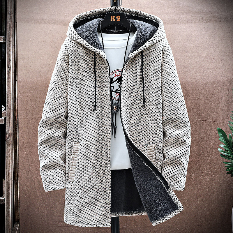 Wool Coat Peacoat - ผู้ชายเสื้อสเวตเตอร์ถักแคชเมียร์ยาวเสื้อกันหนาวHoodsฤดูใบไม้ร่วงฤดูหนาวใหม่ขนแกะอบอุ่นSweaterCoat Windbreakerผู้ชายเสื้อผ้า