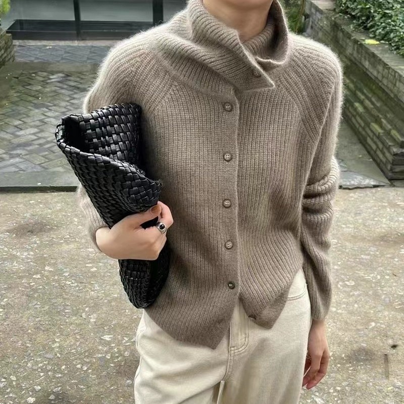 Wool Coat Peacoat - คอเต่าเสื้อสเวตเตอร์ถักสุภาพสตรี 100% เสื้อกันหนาวขนสัตว์บริสุทธิ์ฤดูใบไม้ร่วงและฤดูหนาวหลวมหนาฐานแคชเมียร์เสื้อกันหนาวถักเสื้อน้ํา