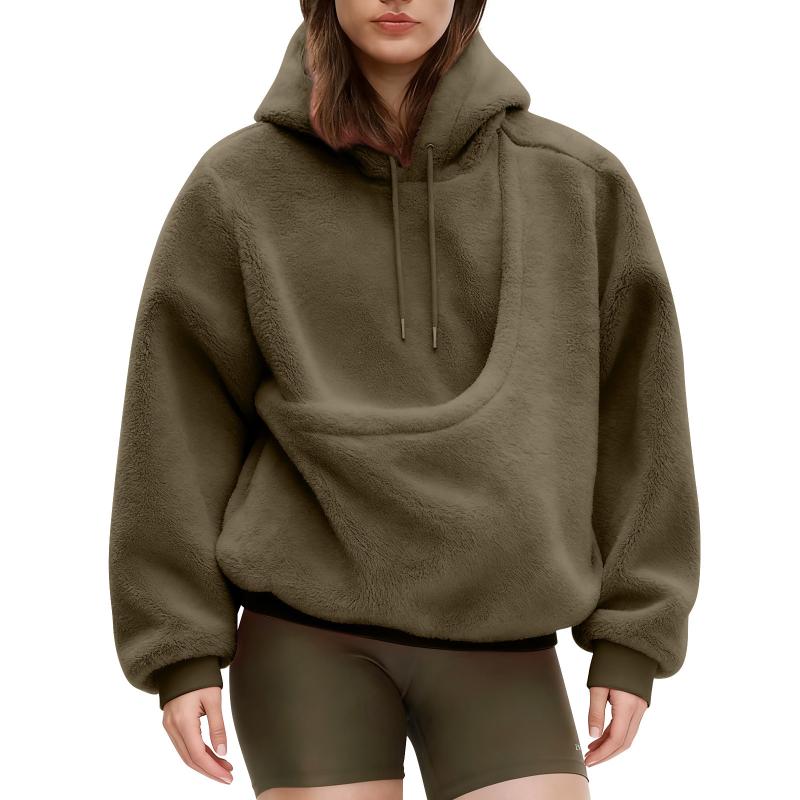 เสื้อฮู้ดแขนยาวทรงหลวมสำหรับสุ - Sherpa Hoodie Fleece บทวิจารณ์และราคา