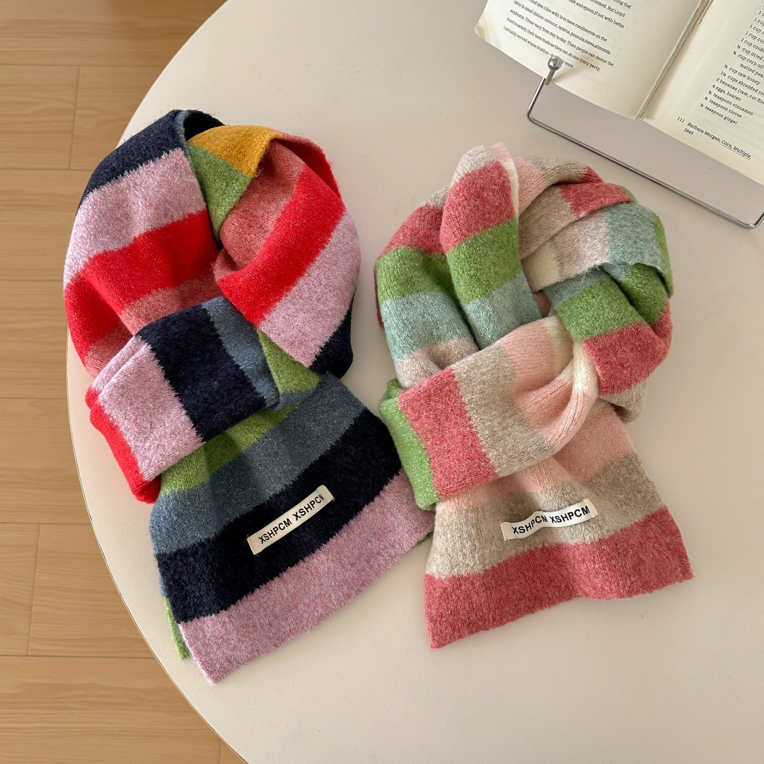 ผ้าพันคอไหมพรมถักลายสายรุ้ง ยู - Wool Scarf Men บทวิจารณ์และราคา