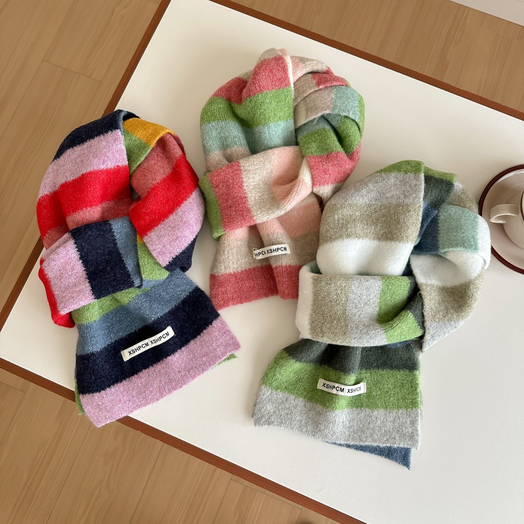 ผ้าพันคอไหมพรมถักลายสายรุ้ง ยู - Wool Scarf Men บทวิจารณ์และราคา