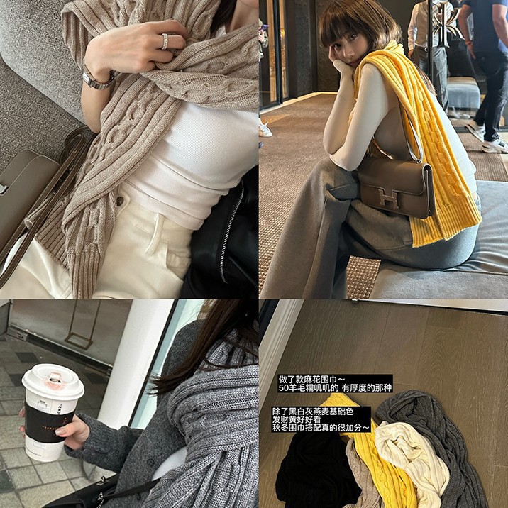 ผ้าพันคอไหมพรมถักลายเคเบิล ขนส - Wool Scarf Men บทวิจารณ์และราคา
